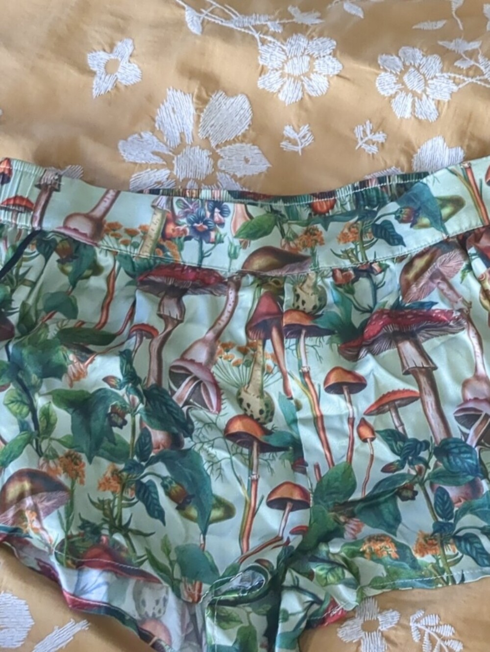 Anthropologie Mint Botanical Mushroom Satin Pajama Shorts